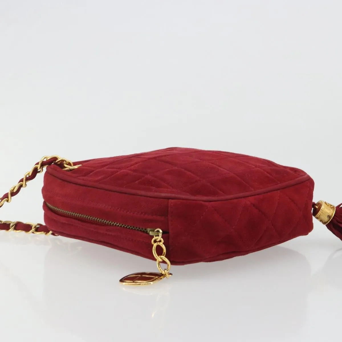Chanel Vintage Diamond Tassel Quilted Suede, Red, Suede, Shoulder Bag