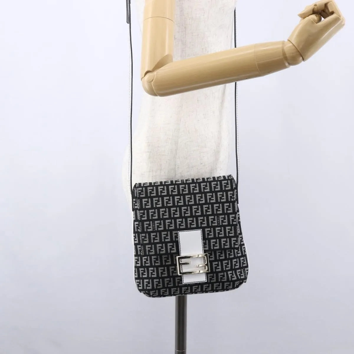 Fendi Vintage Flap Zucchino Canvas, Black, Canvas, Shoulder Bag