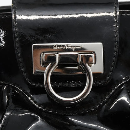 Salvatore Ferragamo Gancini Patent Leather, Black, Patent Leather, Handbag
