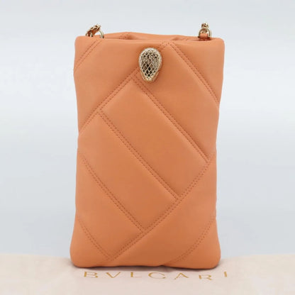 Bvlgari Serpenti Cabochon Phone Holder on Chain Diagonal Quilted Leather, Orange, Leather, Clutch