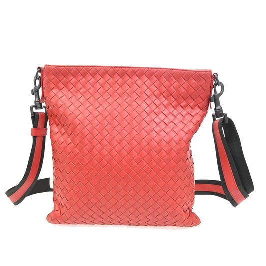 Bottega Veneta Flat Messenger Intrecciato Nappa, Red, Leather, Shoulder Bag