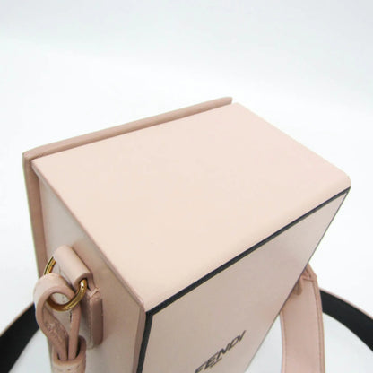 Fendi Logo Vertical Box Leather, Pink, Leather, Shoulder Bag