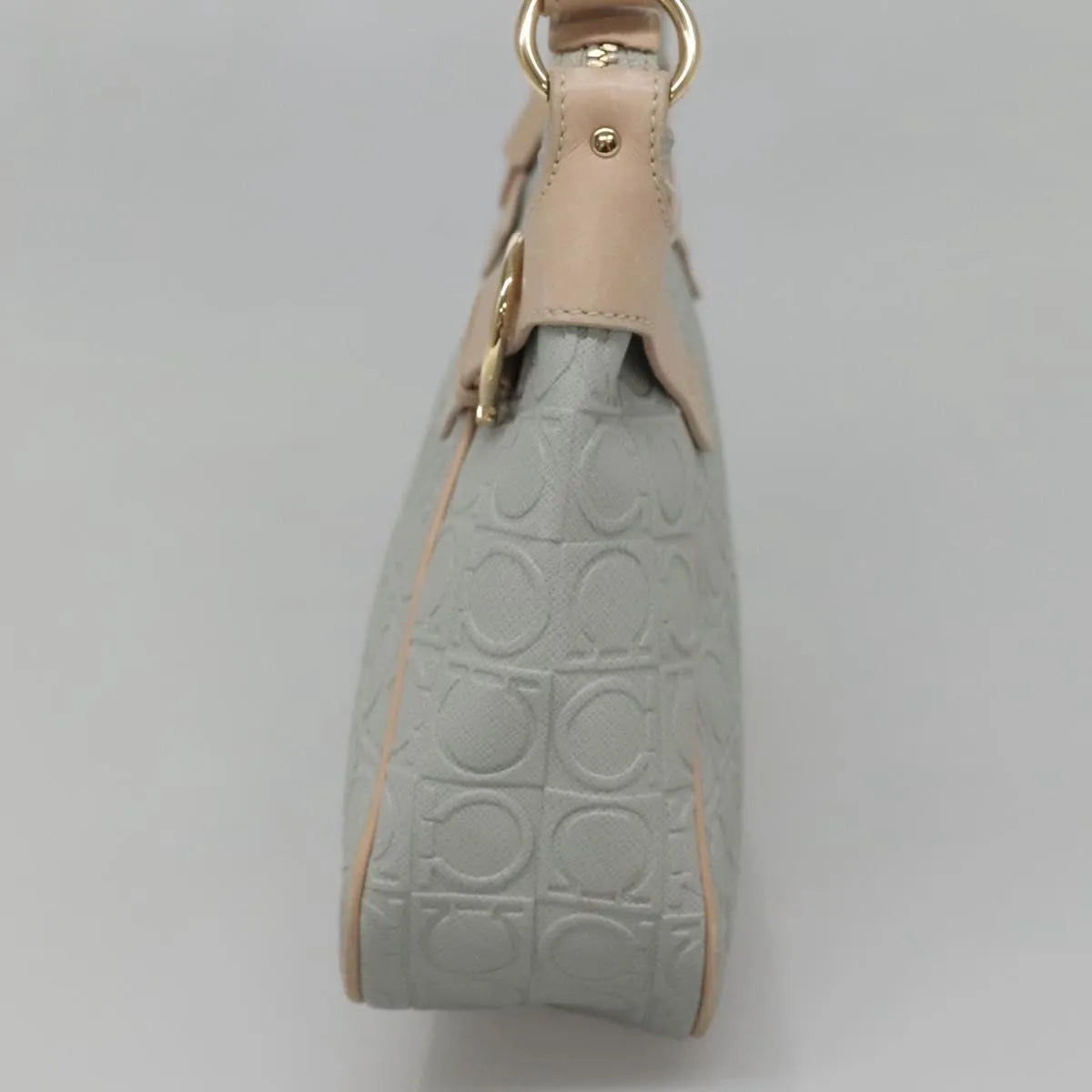 Salvatore Ferragamo Gancini Leather, Gray, Leather, Shoulder Bag