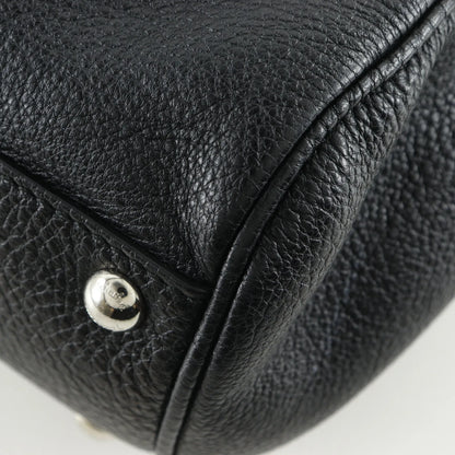Salvatore Ferragamo Gancini Satchel Leather, Black, Leather, Shoulder Bag