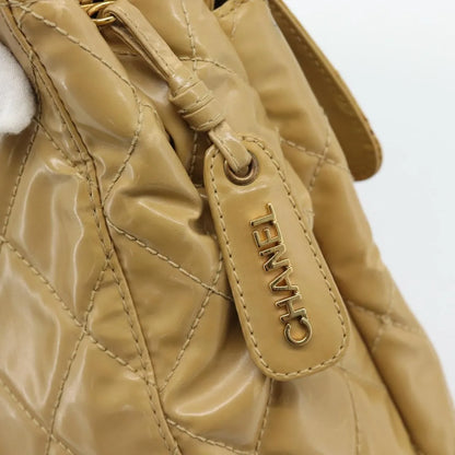 Chanel Vintage Front Pocket Leather, Beige, Patent Leather, Shoulder Bag