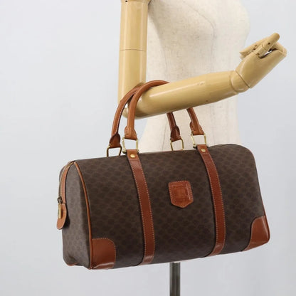 Celine Vintage Macadam Boston Canvas and Leather, Brown, Canvas, Handbag