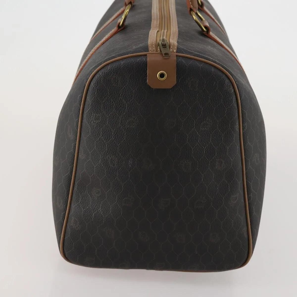 Christian Dior Vintage Honeycomb Boston Canvas and Leather, Black, Canvas, Travel Bag