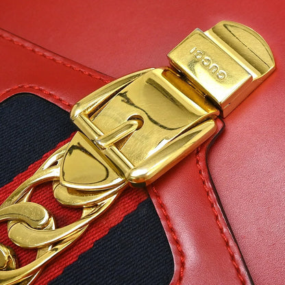 Gucci Sylvie Leather, Red, Leather, Shoulder Bag