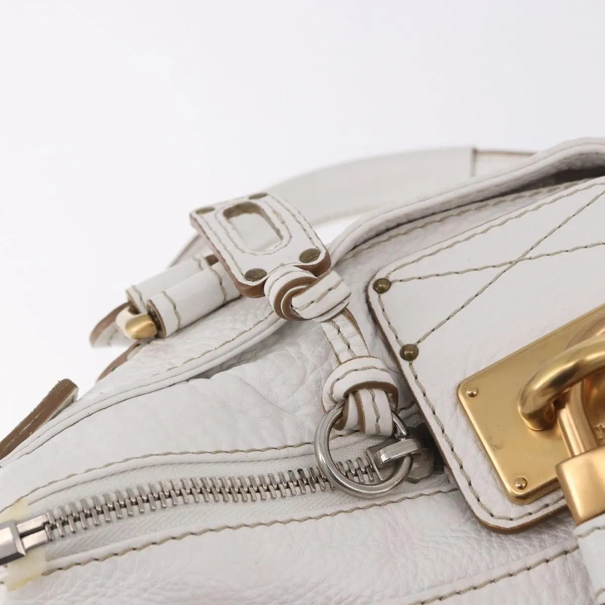 Chloe Paddington Lock Leather, White, Leather, Handbag