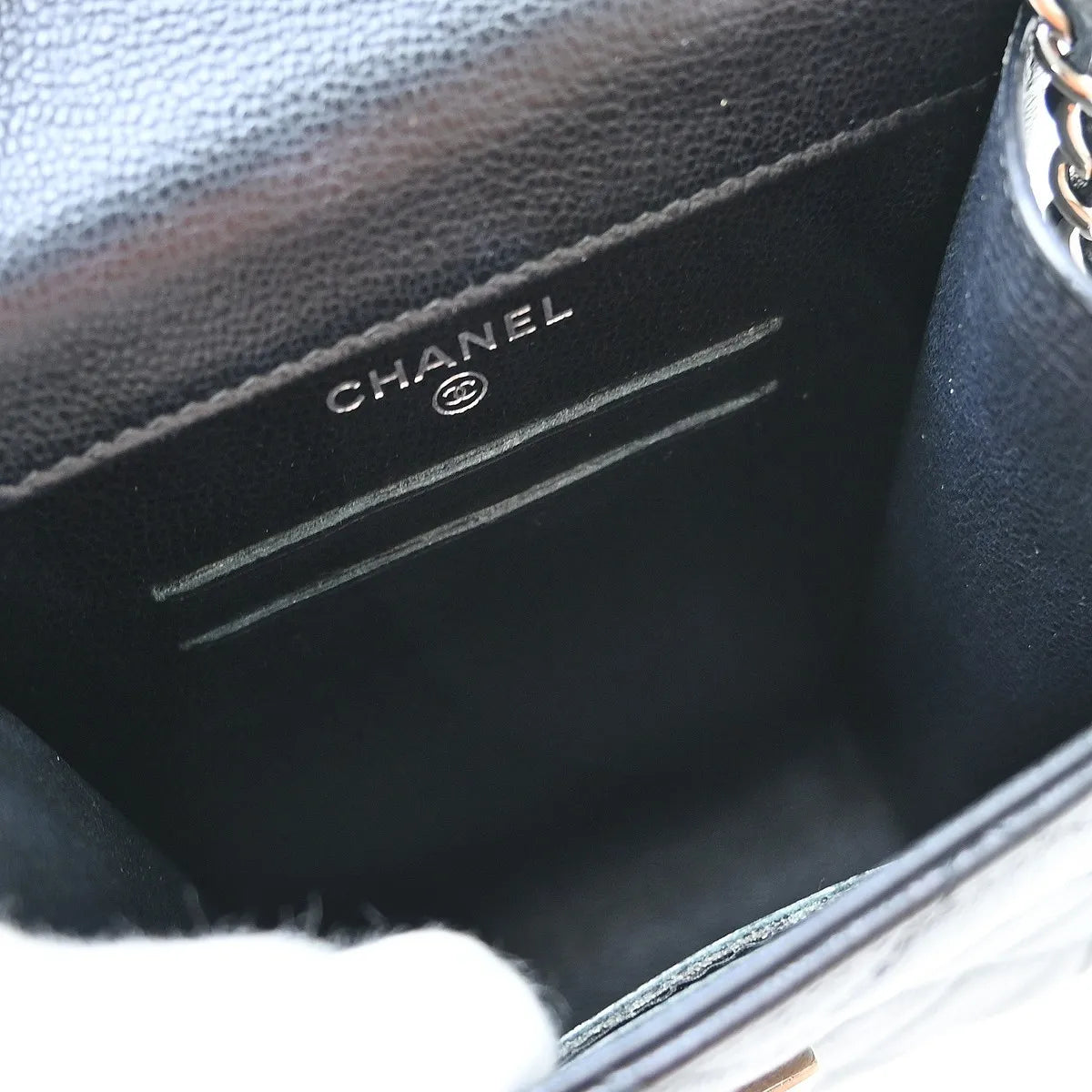 Chanel CC Flap Phone Holder Quilted Caviar, Black, Leather, Shoulder Bag