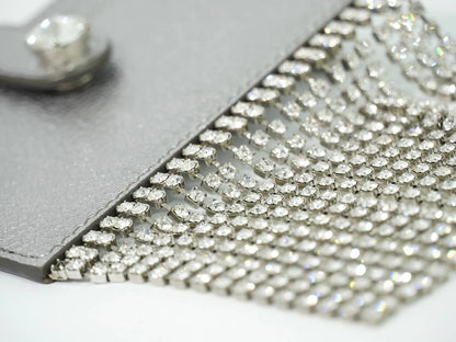 Miu Miu Madras Card Holder with crystal fringe leather, Silver, Leather, Card Holder