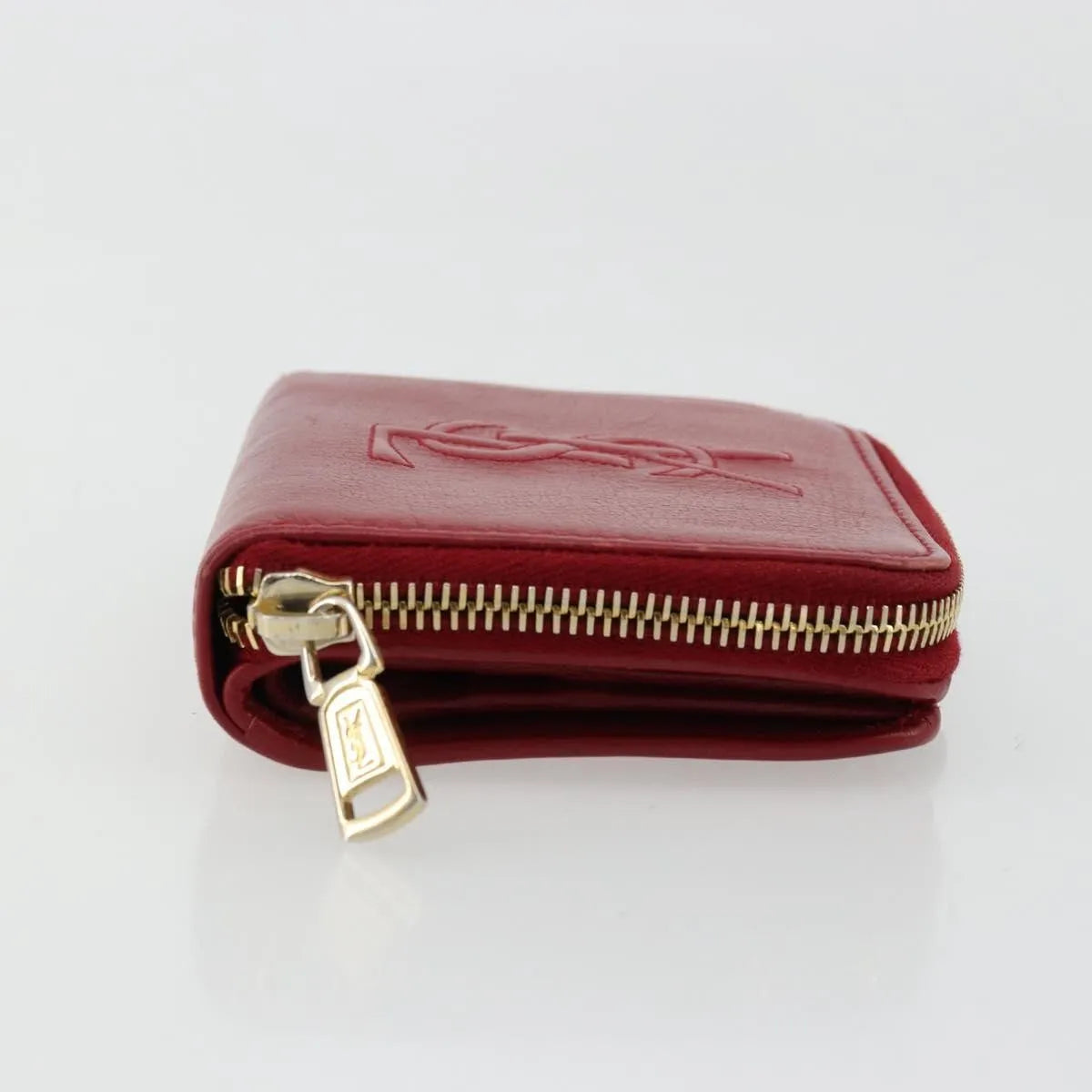 Saint Laurent Zipped Bifold Leather, Red, Leather, Wallet