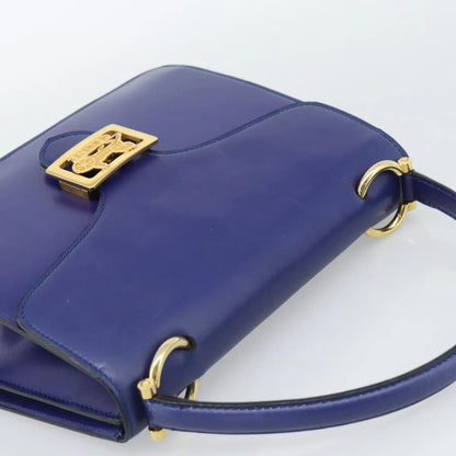 Celine Vintage Carriage Top Handle Leather, Blue, Leather, Handbag