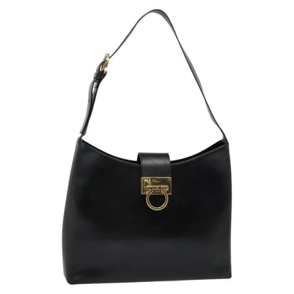 Salvatore Ferragamo Gancio Flap Hobo Leather, Black, Leather, Shoulder Bag
