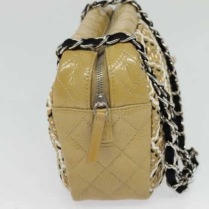Chanel Camera Case Woven Stitch Patent, Beige, Glass, Shoulder Bag