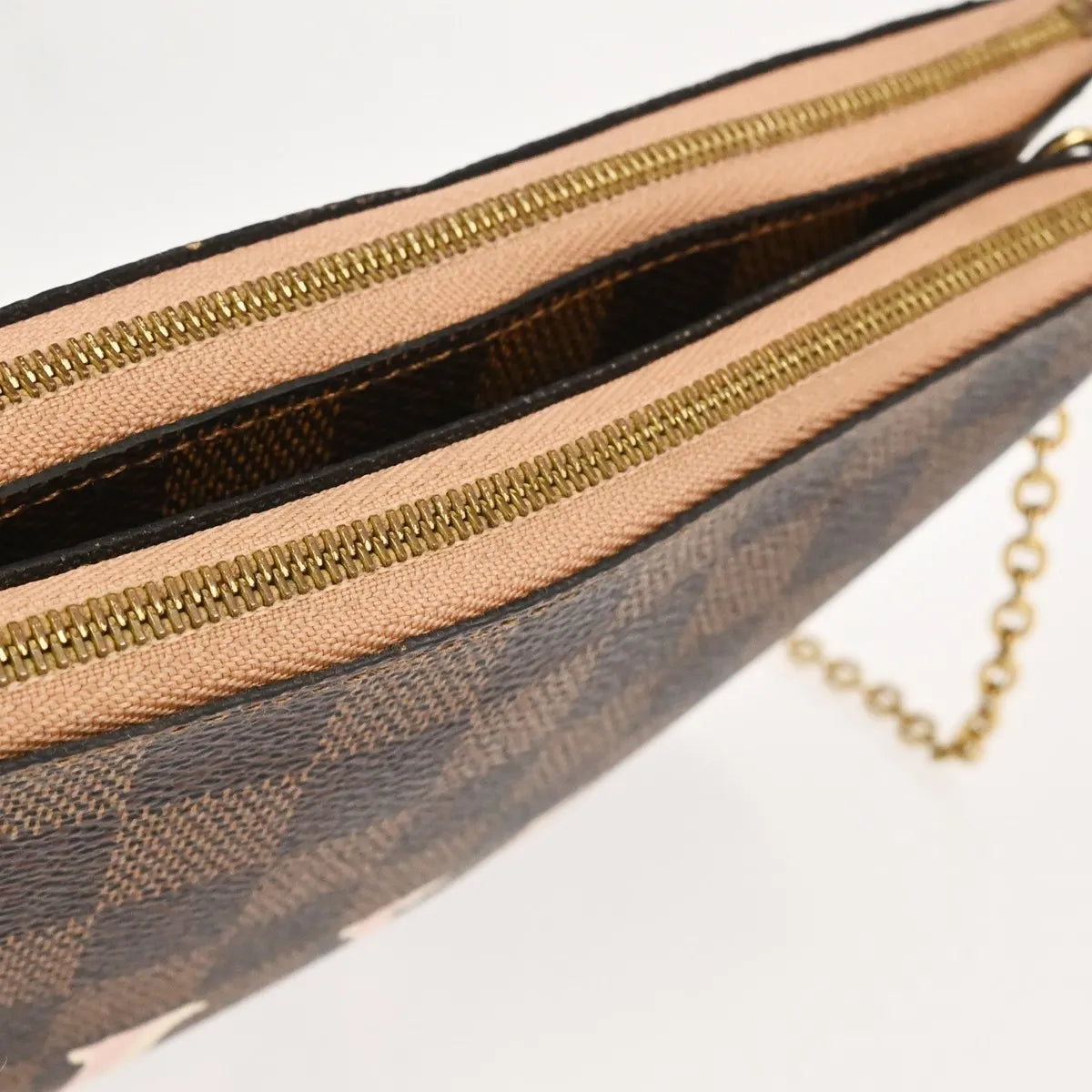 Louis Vuitton Double Zip Pochette Damier Ebene, Brown, Canvas, Clutch