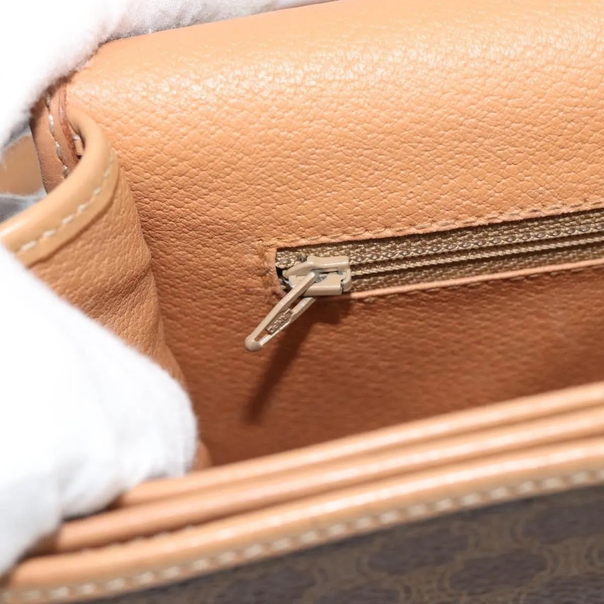Celine Vintage Macadam Canvas and Leather, Brown, Canvas, Shoulder Bag