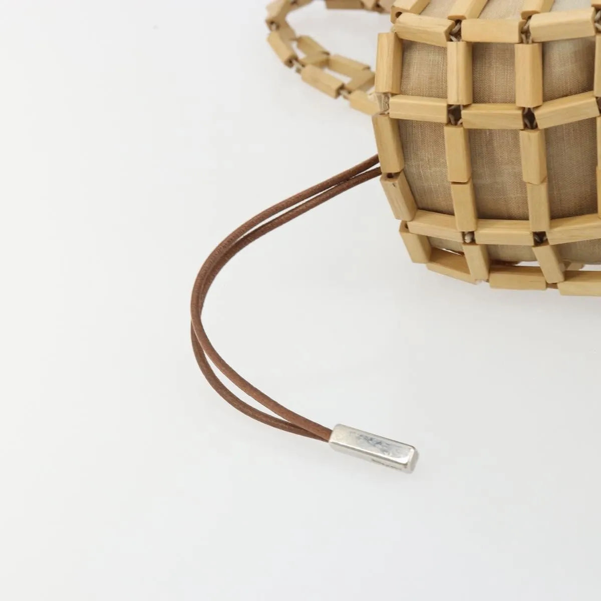 Salvatore Ferragamo Wood Mesh Drawstring canvas, Beige, Canvas, Handbag