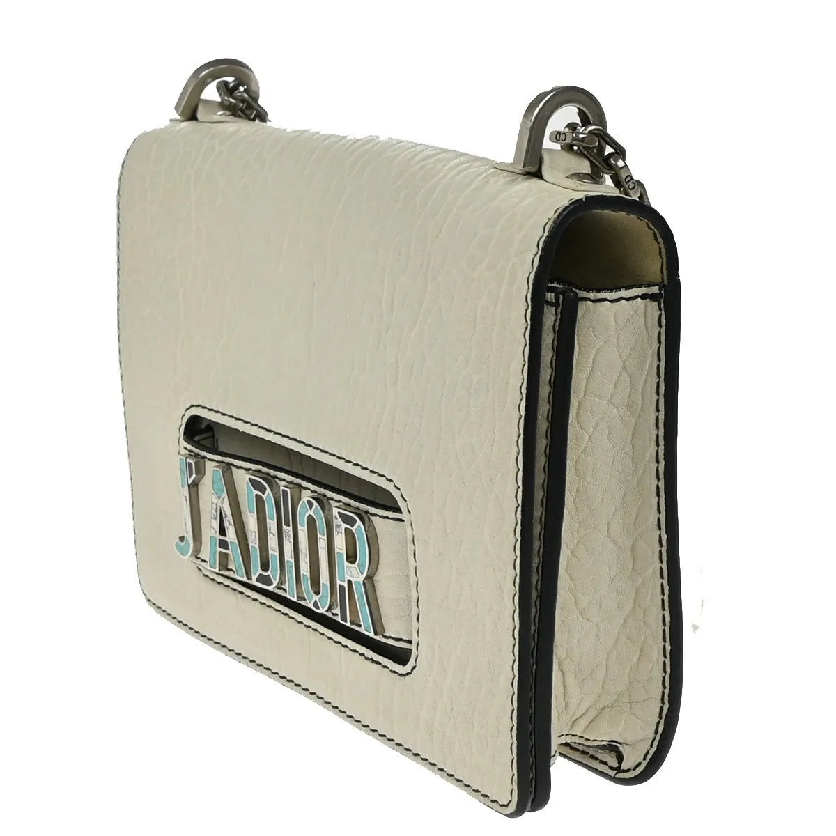 Christian Dior J'Adior Flap Canyon Grained Lambskin with Mosaic Detail, White, Leather, Shoulder Bag