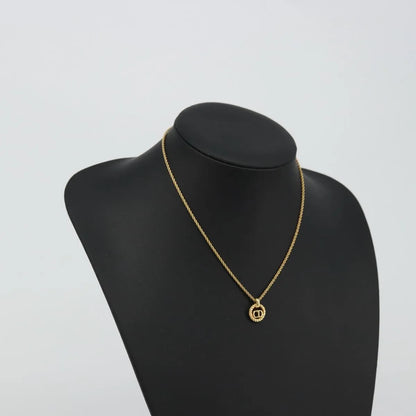 Christian Dior CD Round Pendant Metal, Gold, Metal, Necklace
