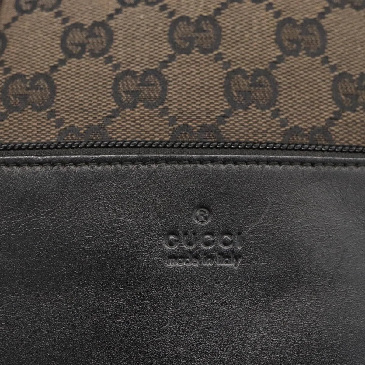Gucci Vintage Front Pocket Tote GG Coated Canvas with Leather, Black, Canvas, Tote Bag