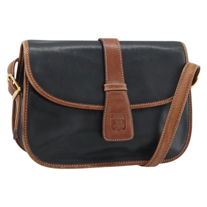 Celine Flap Shoulder Leather, Black, Leather, Shoulder Bag