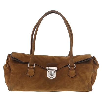 Prada Pushlock Tote Suede, Brown, Suede, Handbag
