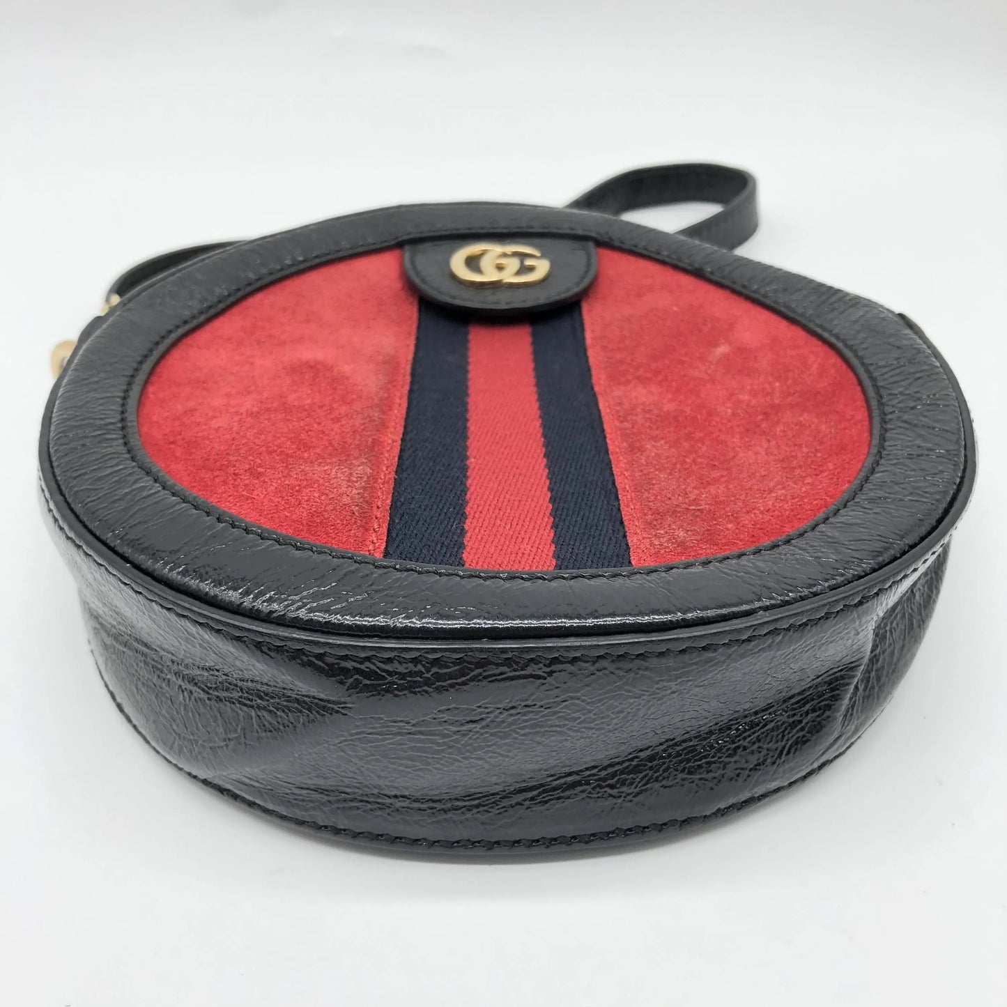 Gucci Ophidia Round Cross Body Suede and leather, Red, Canvas, Crossbody Bag