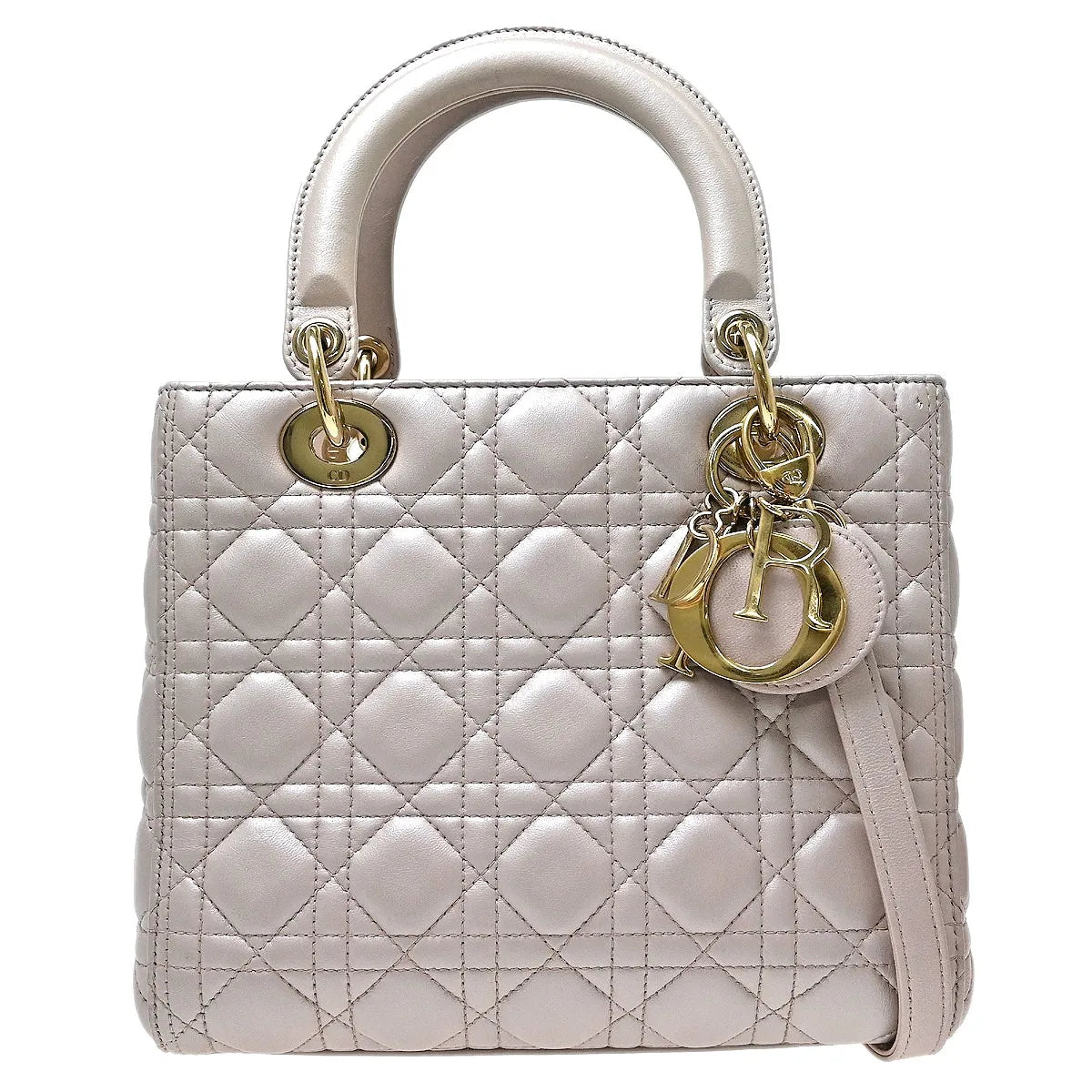 Christian Dior Lady Dior Cannage Quilt Lambskin, Pink, Leather, Handbag