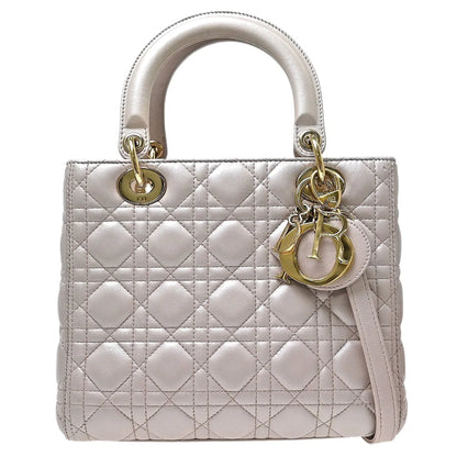 Christian Dior Lady Dior Cannage Quilt Lambskin, Pink, Leather, Handbag