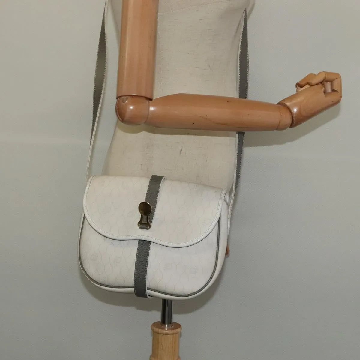 Christian Dior Vintage Honeycomb Flap Canvas and Leather, White, Canvas, Shoulder Bag