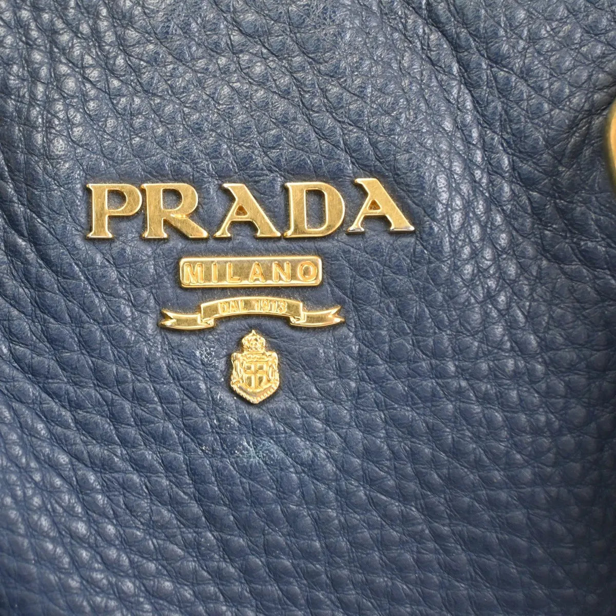 Prada Shopping Tote Vitello Daino, Navy, Leather, Tote Bag