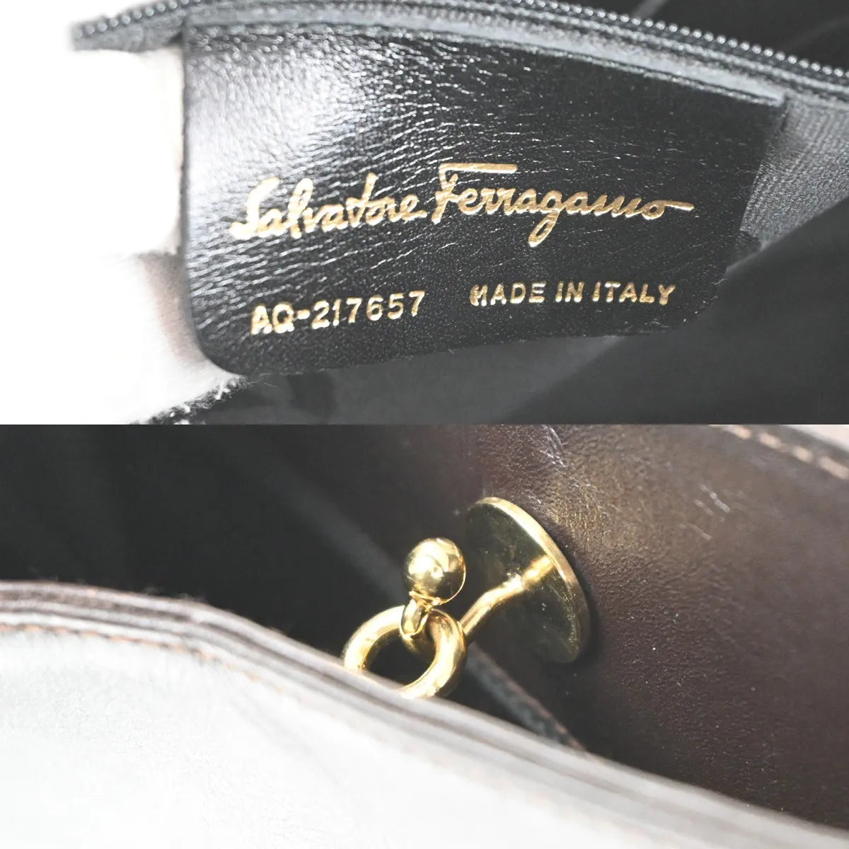 Salvatore Ferragamo Gancini Leather, Brown, Leather, Shoulder Bag