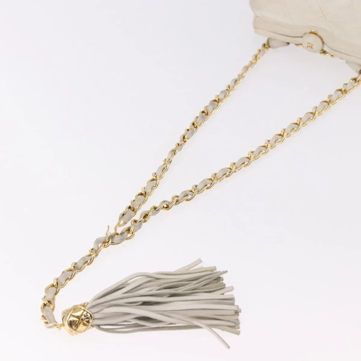 Chanel Vintage Diamond CC Tassel Quilted Lambskin, White, Leather, Shoulder Bag