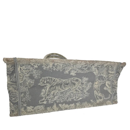 Christian Dior Book Tote Embroidered Canvas, Gray, Canvas, Tote bag