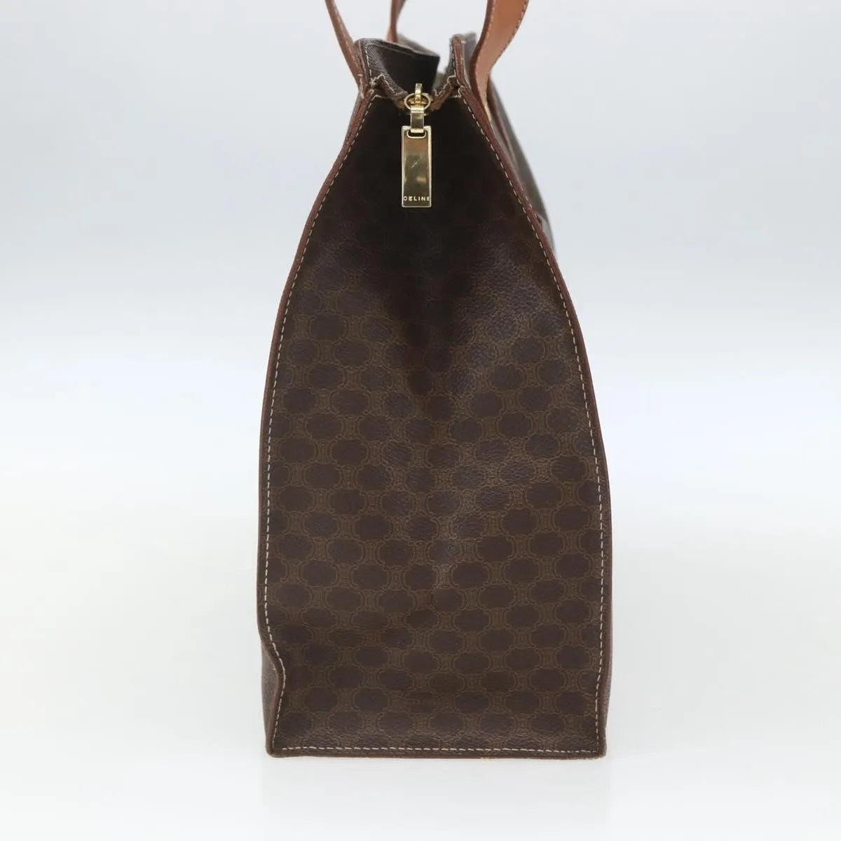 Celine Vintage Macadam Shopper Tote Canvas and Leather, Brown, Canvas, Tote Bag