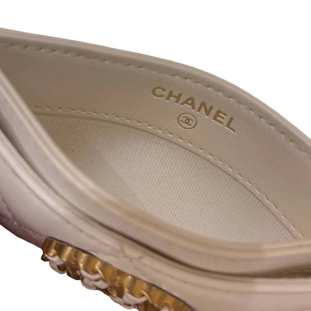 Chanel 19 Card Holder Quilted Iridescent Calfskin, White, Calfskin, Card Holder