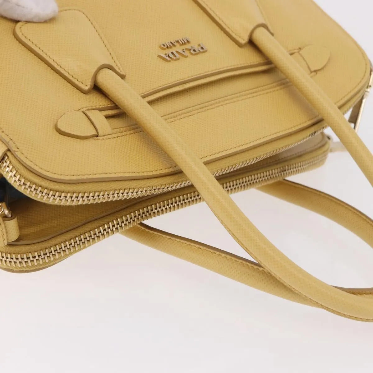 Prada Cuir Frame Double Zip Tote Saffiano Leather, Yellow, Leather, Tote Bag