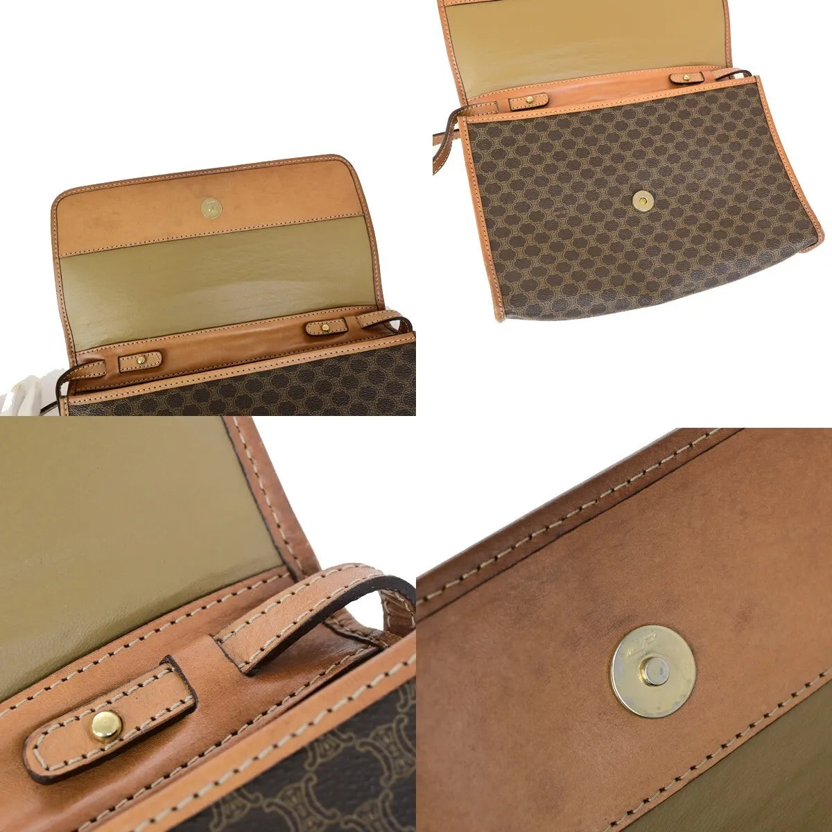 Celine Vintage Macadam Canvas and Leather, Brown, Canvas, Shoulder Bag