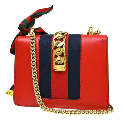 Gucci Sylvie Chain Leather, Red, Leather, Shoulder Bag