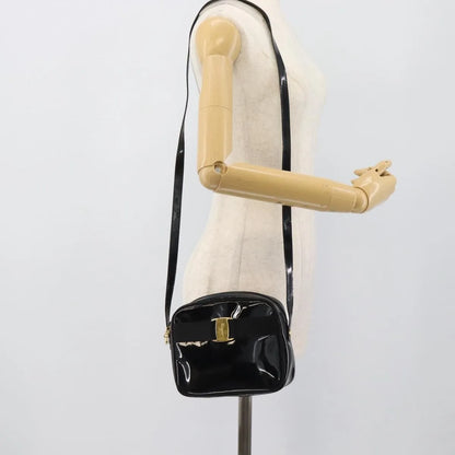 Salvatore Ferragamo Vala Patent Leather, Black, Patent Leather, Shoulder Bag