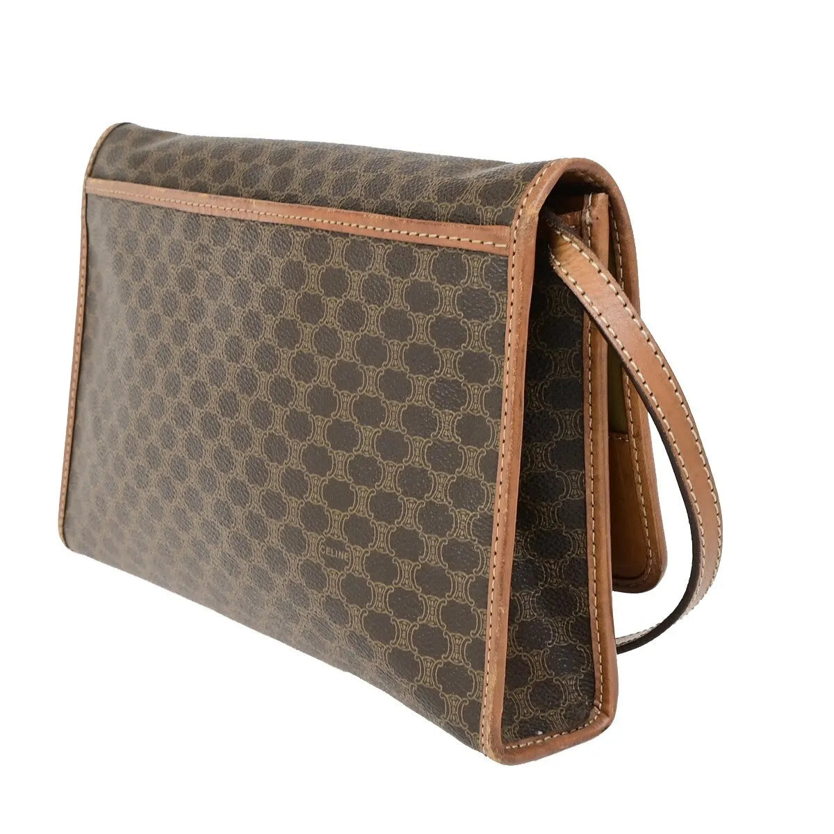 Celine Vintage Macadam Canvas and Leather, Brown, Canvas, Shoulder Bag