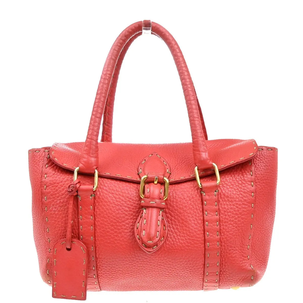 Fendi Selleria Linda Satchel Pebbled Leather, Red, Leather, Handbag