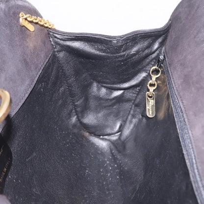 Salvatore Ferragamo Gancini Chain Suede, Black, Suede, Shoulder Bag