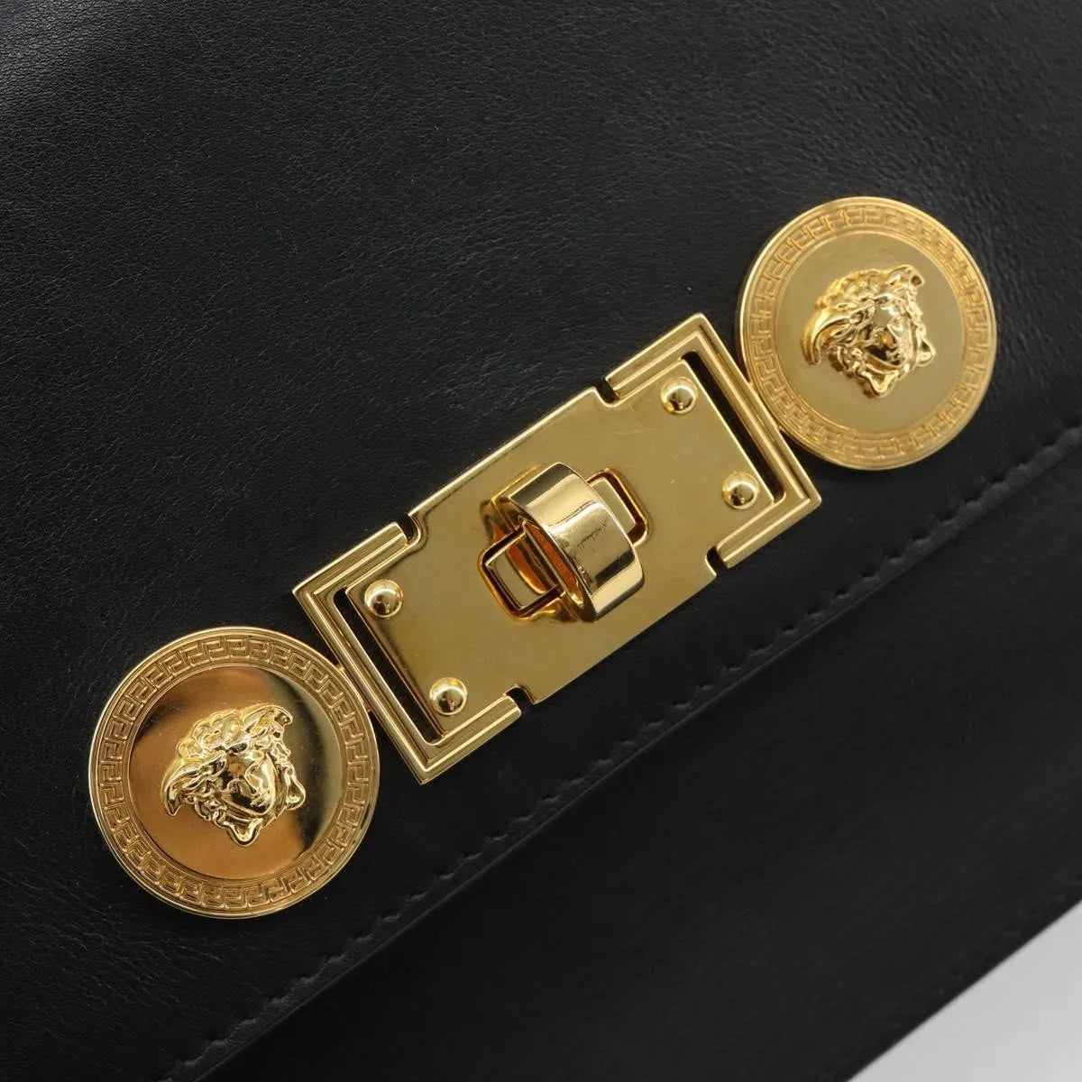 Versace Medusa Flap Chain Leather, Black, Leather, Shoulder Bag