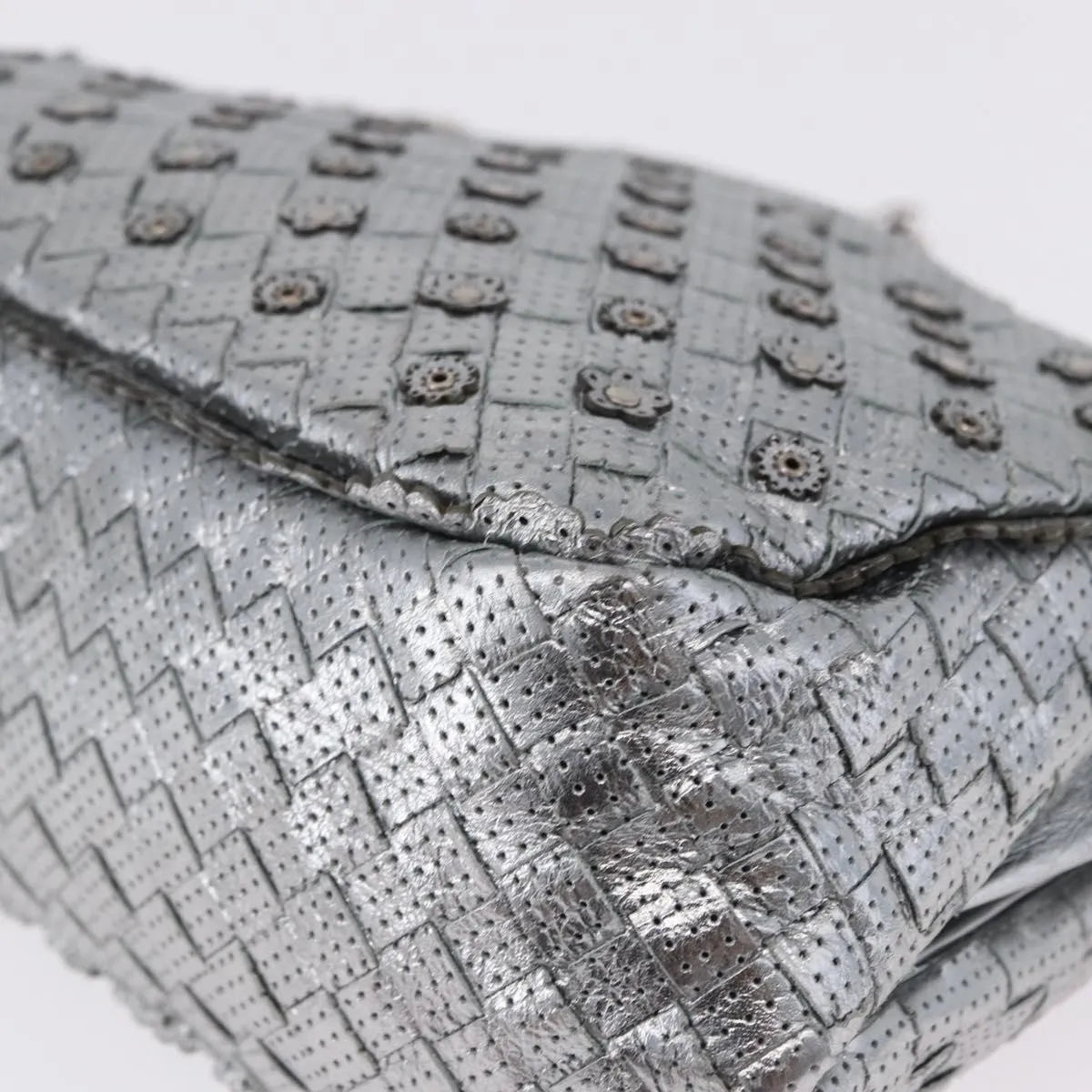 Bottega Veneta Intrecciato Shoulder Leather, Silver, Leather, Shoulder Bag