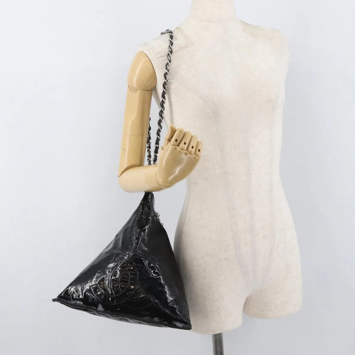Chanel Bon Bon Pyramid Wristlet Patent, Black, Patent Leather, Shoulder Bag