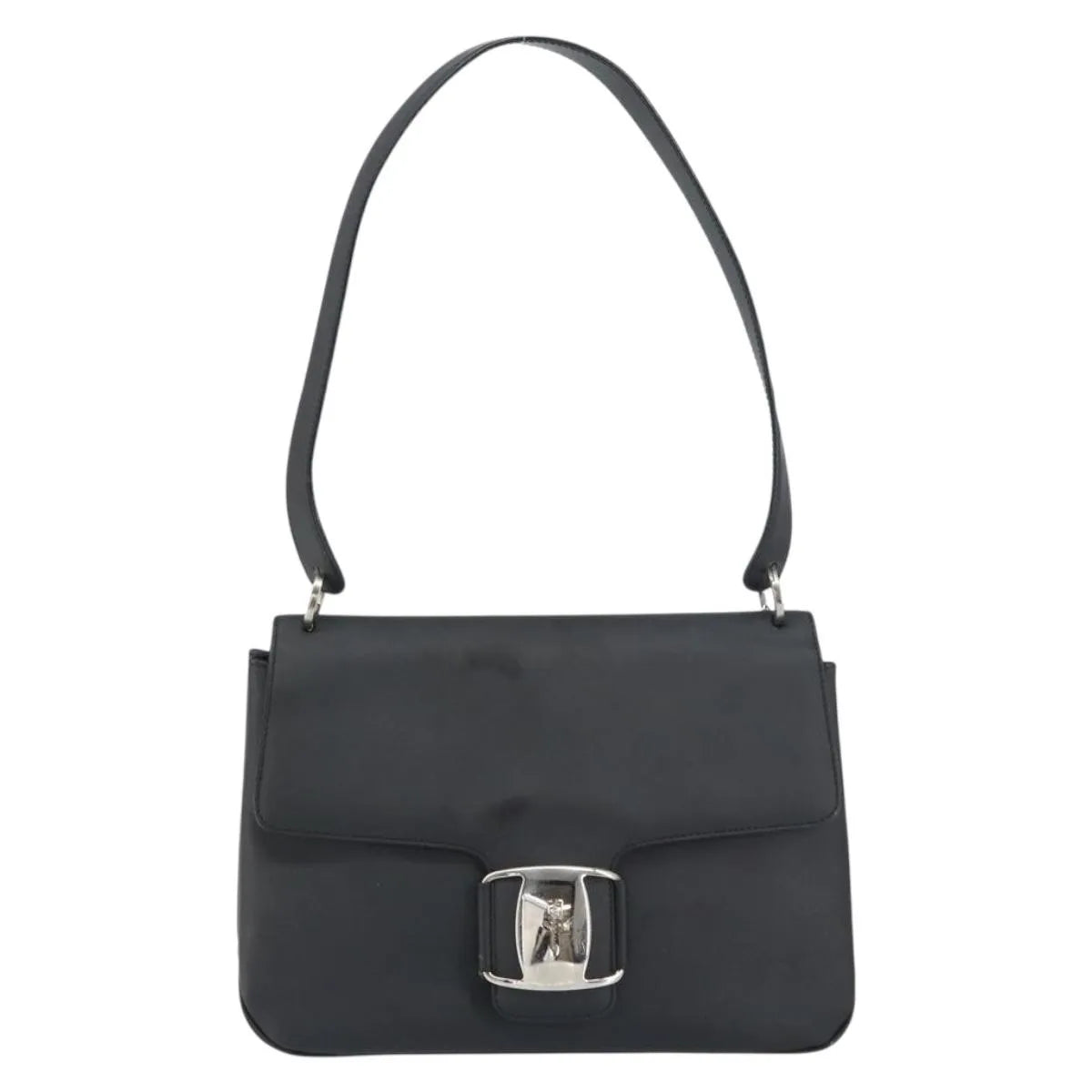 Salvatore Ferragamo Vala Leather, Black, Patent Leather, Shoulder Bag