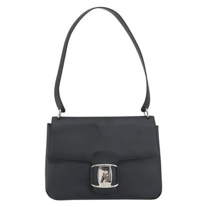 Salvatore Ferragamo Vala Leather, Black, Patent Leather, Shoulder Bag