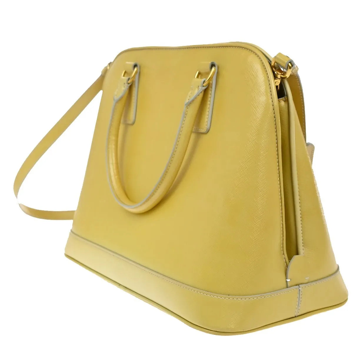Prada Open Promenade Saffiano Leather, Yellow, Leather, Handbag